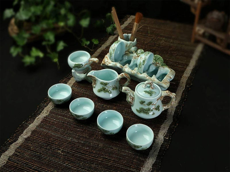 天青釉歲寒松柏茶具11入