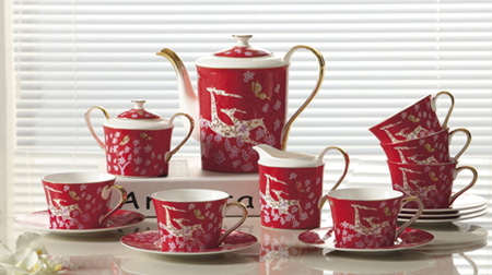 梅花金鹿茶具蛙檐、咖啡具套裝