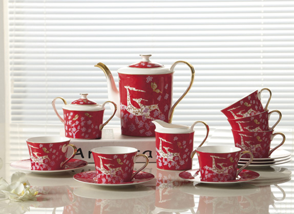 梅花金鹿茶具曙砂、咖啡具套裝