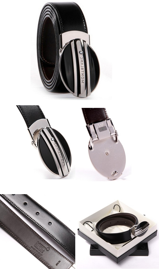 MontBlanc 萬(wàn)寶龍 男士經(jīng)典系列黑色/棕色牛皮雙面板扣皮帶