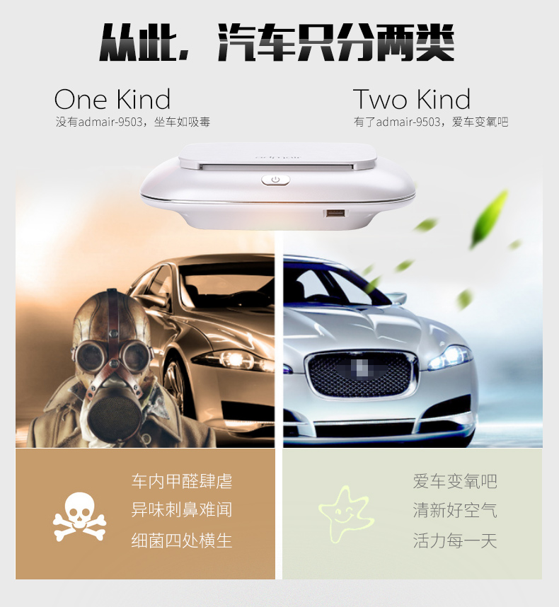 安德邁車(chē)載空氣凈化器負(fù)離子殺菌香薰凈化除異味車(chē)內(nèi)使用