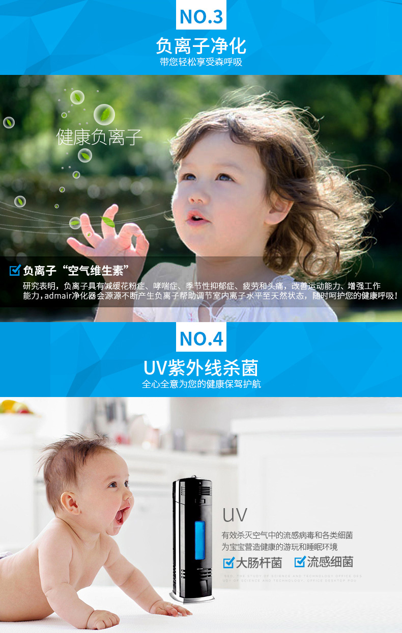 安德邁負(fù)離子無(wú)耗材空氣凈化器殺菌除塵凈化氧吧除二手煙