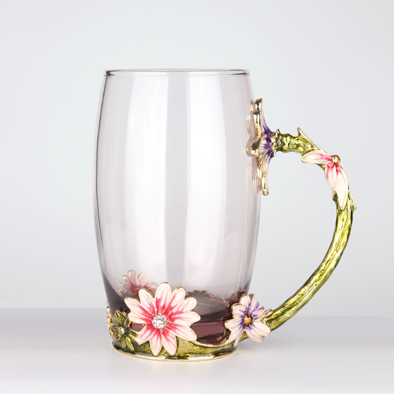 創(chuàng)意琺瑯彩玻璃水杯捞奕、情侶茶杯拄轻、花茶杯情人節(jié)禮物（對杯）