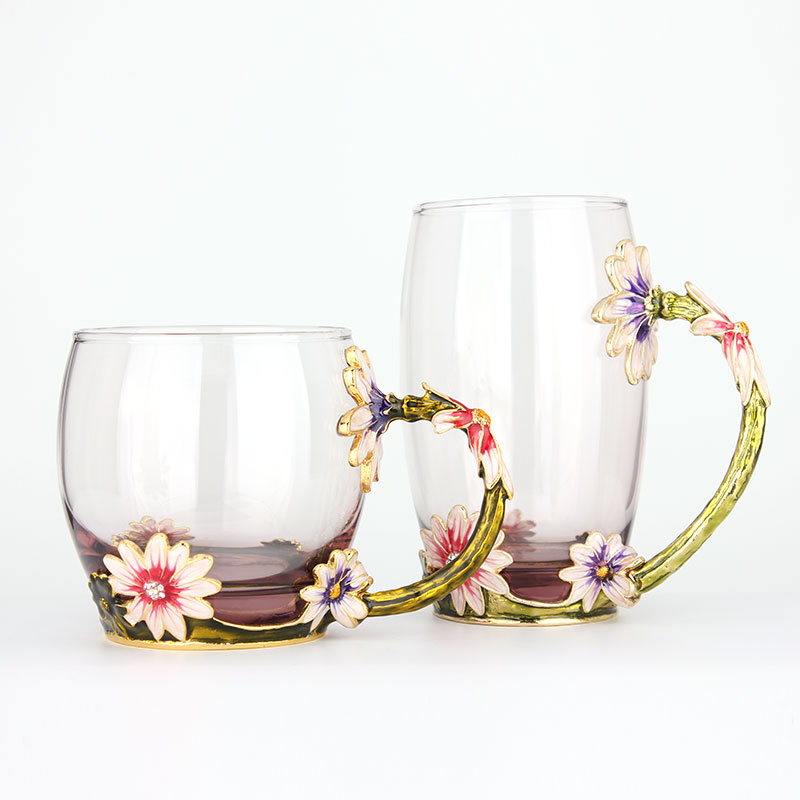 創(chuàng)意琺瑯彩玻璃水杯、情侶茶杯庭再、花茶杯情人節(jié)禮物（對杯）