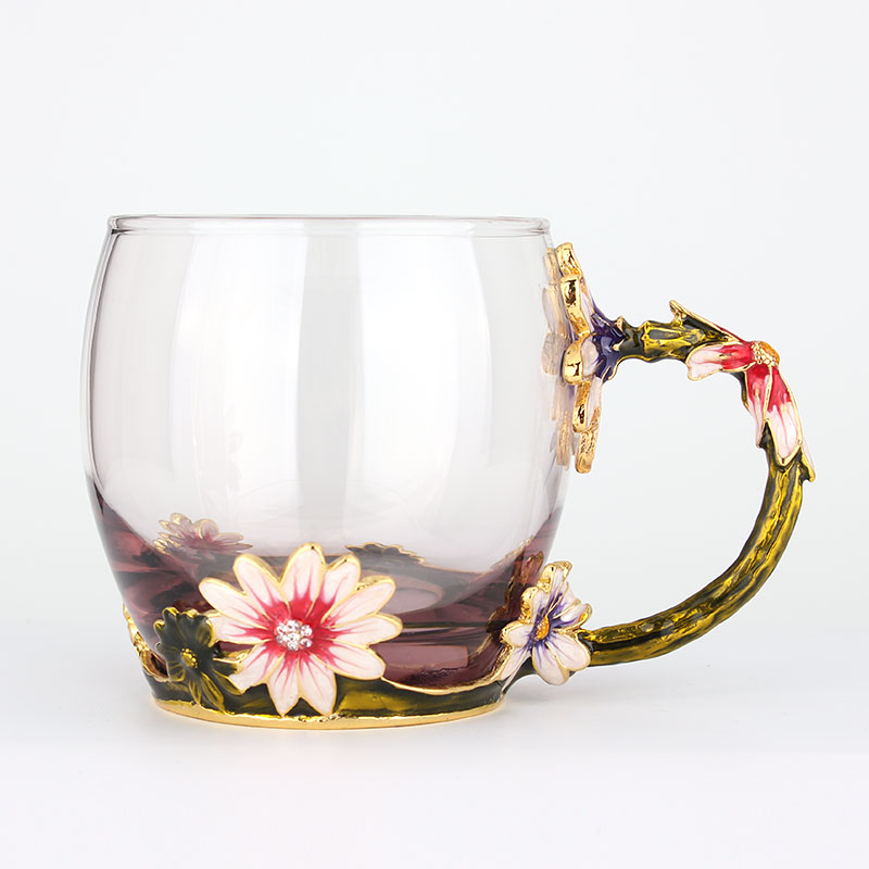 創(chuàng)意琺瑯彩玻璃水杯、情侶茶杯拷泽、花茶杯情人節(jié)禮物（對杯）