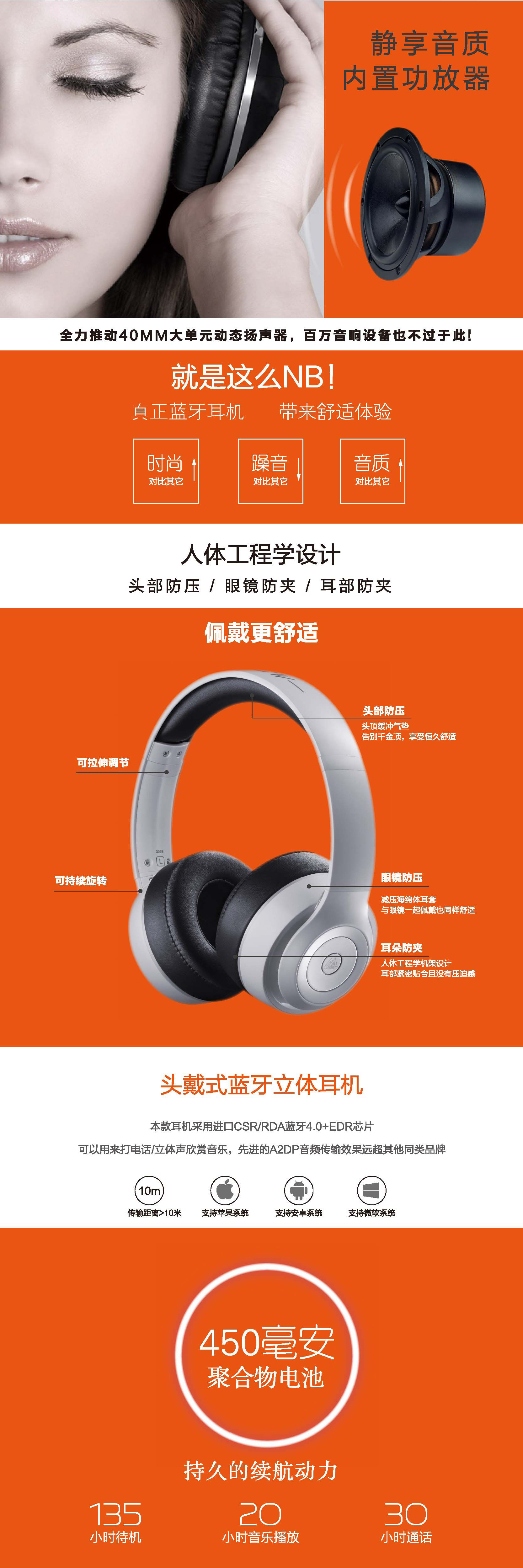 MARROW405藍(lán)牙頭戴式重低音 音樂無(wú)線耳機(jī)手機(jī)立體聲