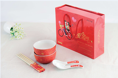 百年好合（抽拉式）碗账阳、筷子 婚慶食零、節(jié)日喜慶禮品