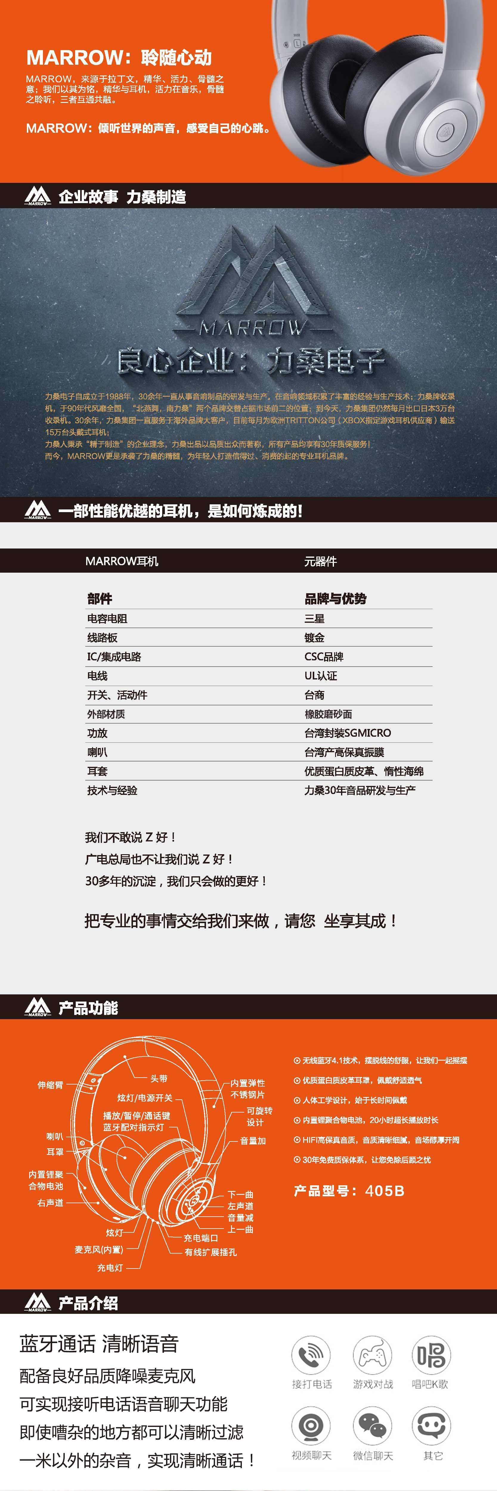 MARROW405藍(lán)牙頭戴式重低音 音樂無(wú)線耳機(jī)手機(jī)立體聲