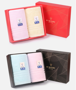 金號(hào)素色主義毛巾彤擒、面巾二條禮盒裝（紅/黃/蘭）