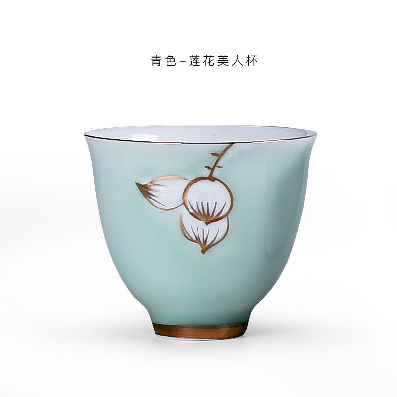 手繪白色美人杯升慕、茶杯