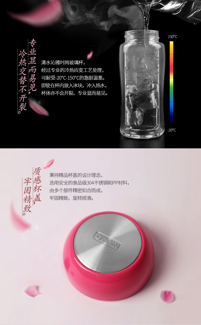 清水雙層玻璃杯便攜可愛(ài)透明花茶水杯加厚耐熱創(chuàng)意辦公水晶杯子