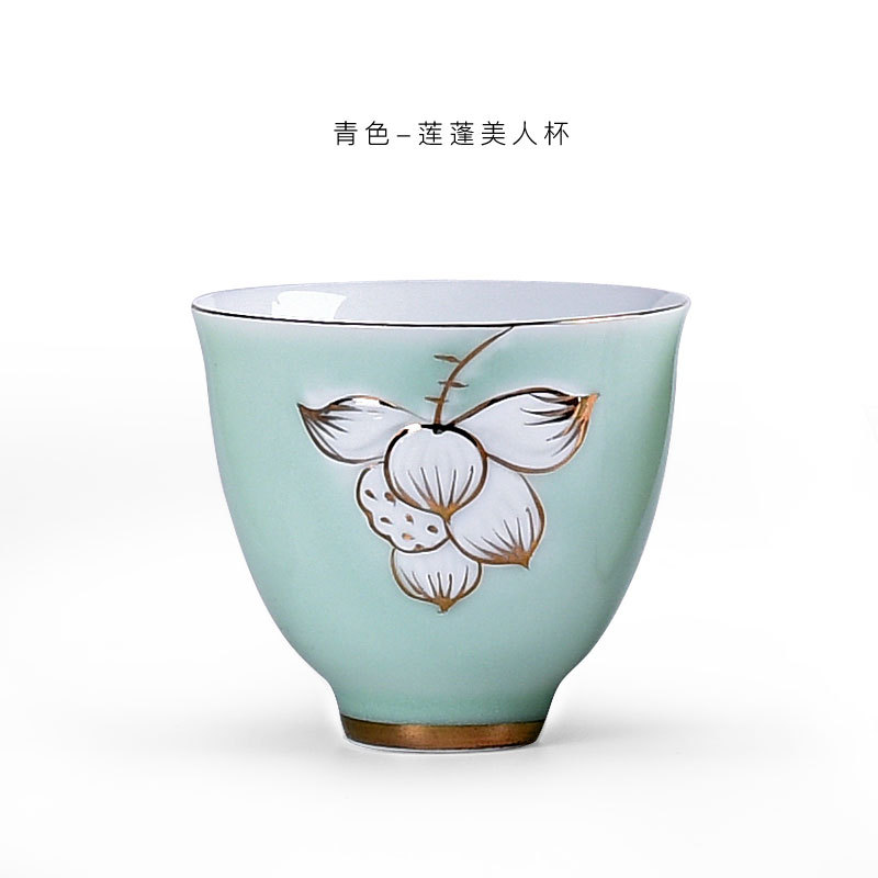 手繪白色美人杯蒂禽、茶杯