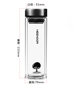 希諾雙層玻璃水杯 帶蓋加長款辦公室泡茶杯男女士帶茶濾杯子325ML