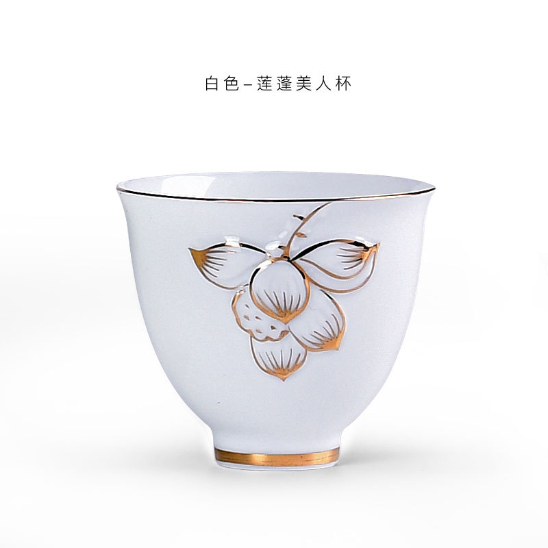 手繪白色美人杯孙鼎、茶杯