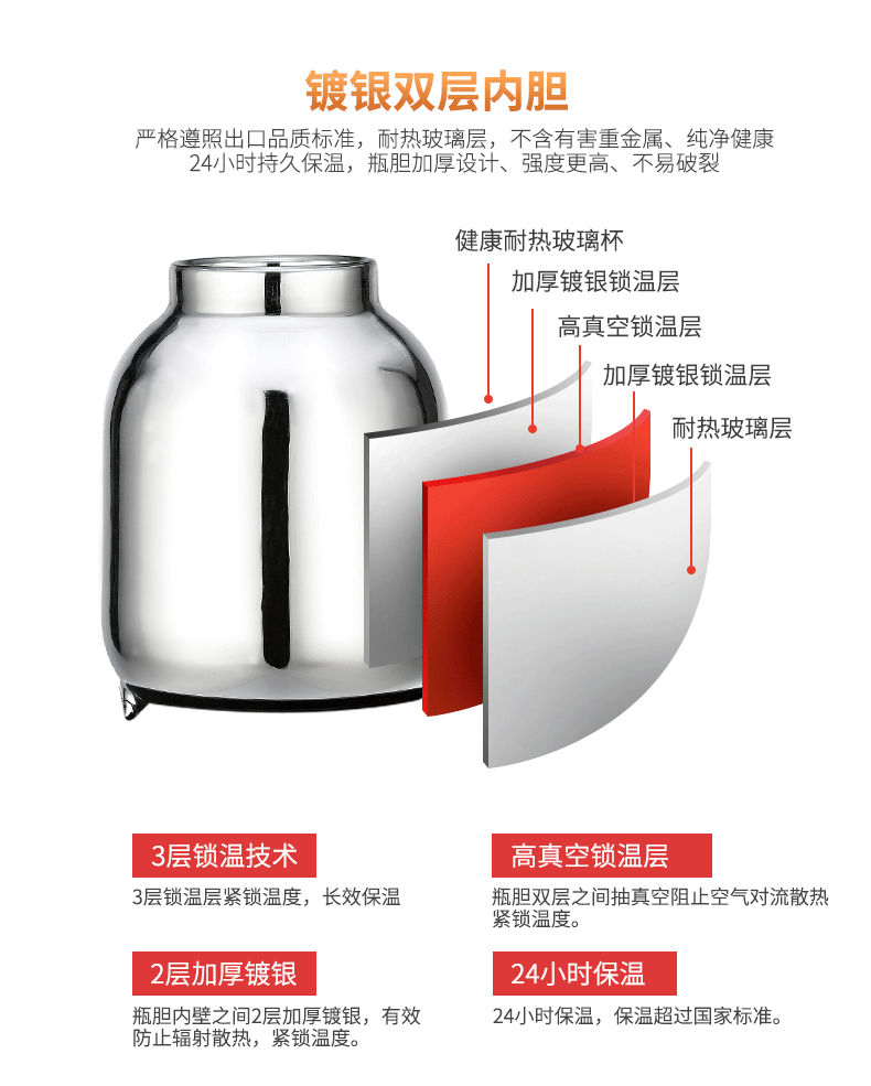 清水歐式保溫壺進(jìn)口玻璃內(nèi)膽咖啡壺時(shí)尚家用暖水壺辦公保溫水壺