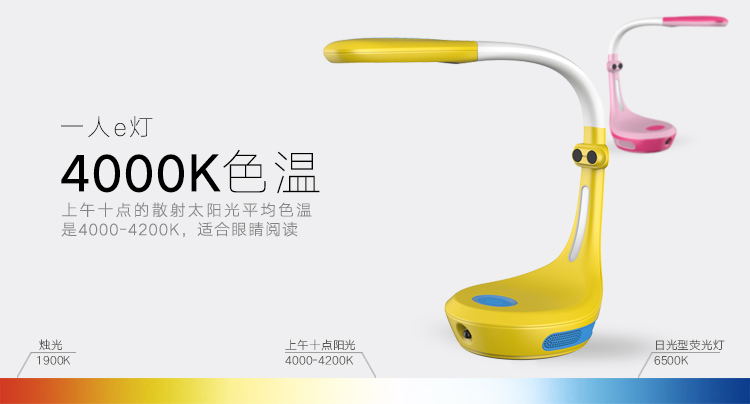 一人e燈 LED臺燈兒童智能護(hù)眼燈 學(xué)生學(xué)習(xí)書房閱讀燈 坐姿提醒可調(diào)光（粉色讹唧、黃色）