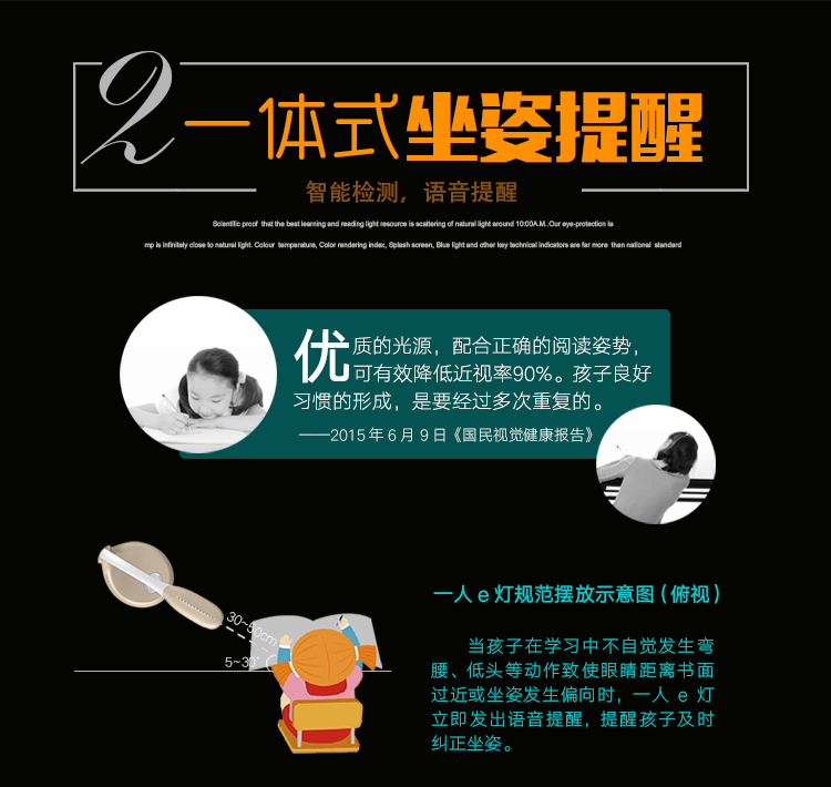 一人e燈 LED臺燈兒童智能護(hù)眼燈 學(xué)生學(xué)習(xí)書房閱讀燈 坐姿提醒可調(diào)光（粉色、黃色）