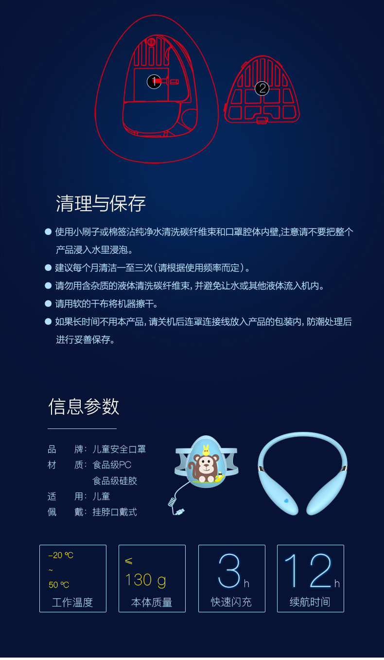 量子盾負(fù)離子防霧霾兒童智能口罩防花粉甲醛病菌除二手煙可清洗
