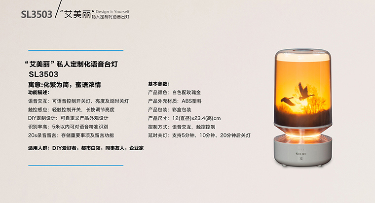  艾美麗語音交互臺(tái)燈 可定制燈片 語音備忘錄 氛圍燈浪漫臺(tái)燈