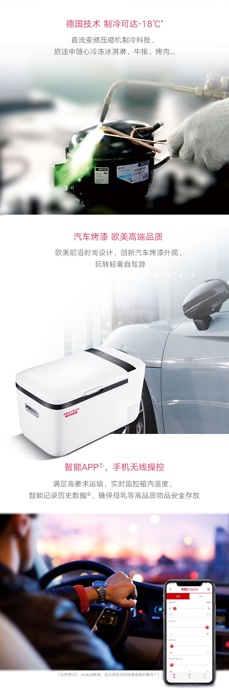 英得爾車載冰箱T20壓縮機(jī)車家兩用制冷結(jié)冰雙溫雙控汽車迷你冰箱