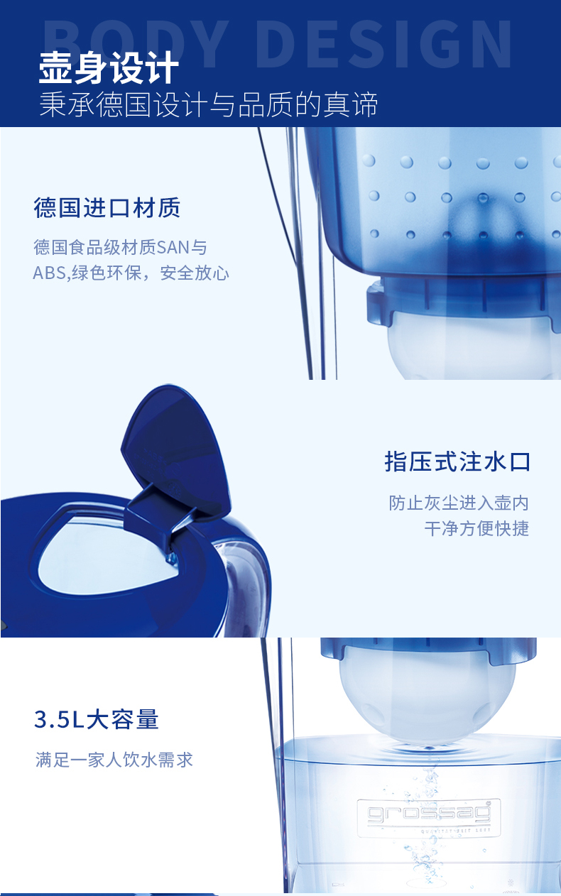 格羅賽格凈水壺經(jīng)典藍(lán)1壺1芯（六色可選）
