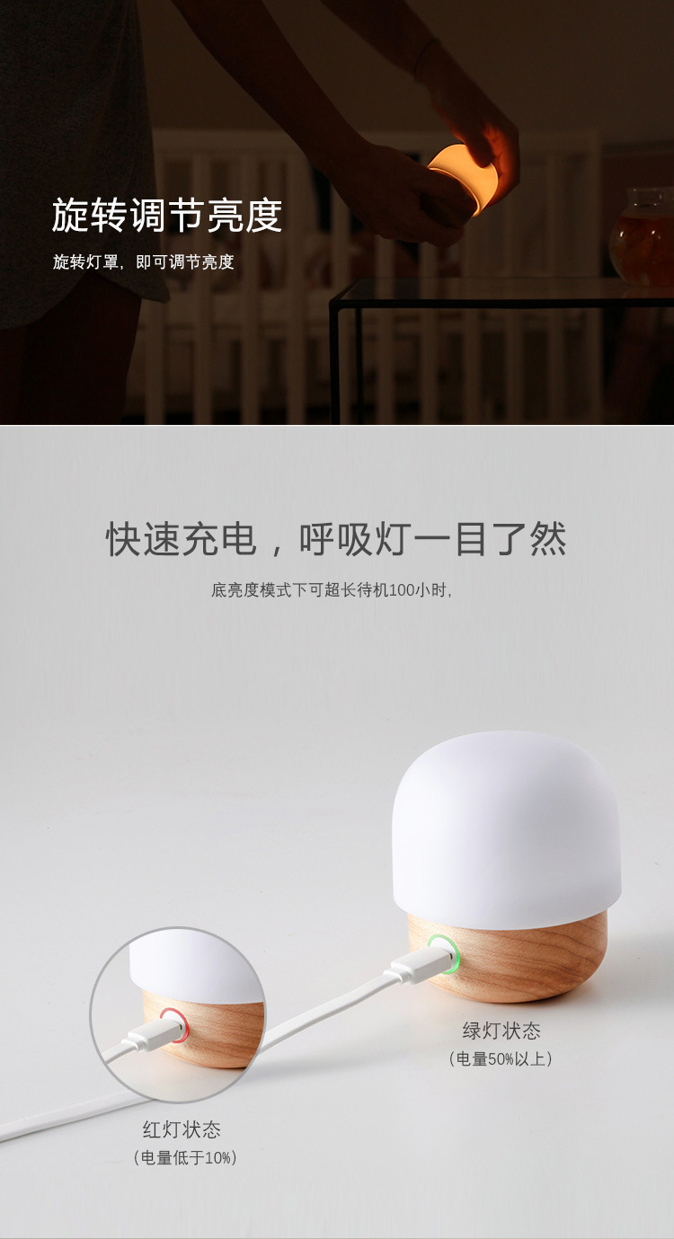 IDMIX小蘑菇D2家居母嬰小夜燈LED充電節(jié)能床頭燈臥室寶寶喂奶床燈