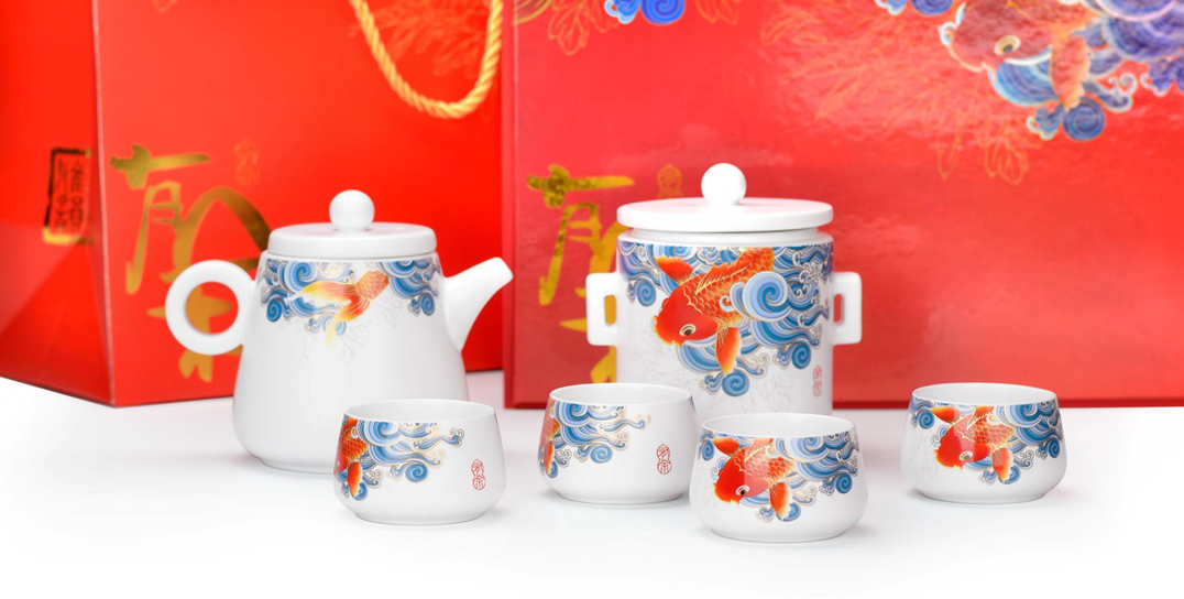 吉祥有余啞光茶具六件套