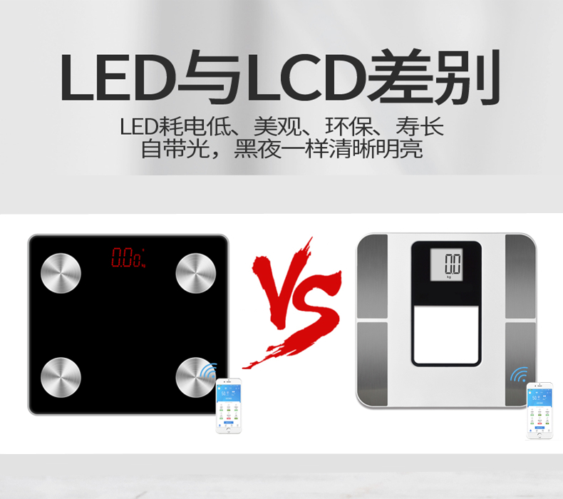 ABS全包LED顯示屏高端定制智能藍(lán)牙體脂秤體重稱180KG 