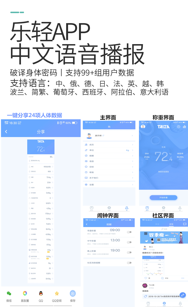 ABS全包LED顯示屏高端定制智能藍(lán)牙體脂秤體重稱180KG 