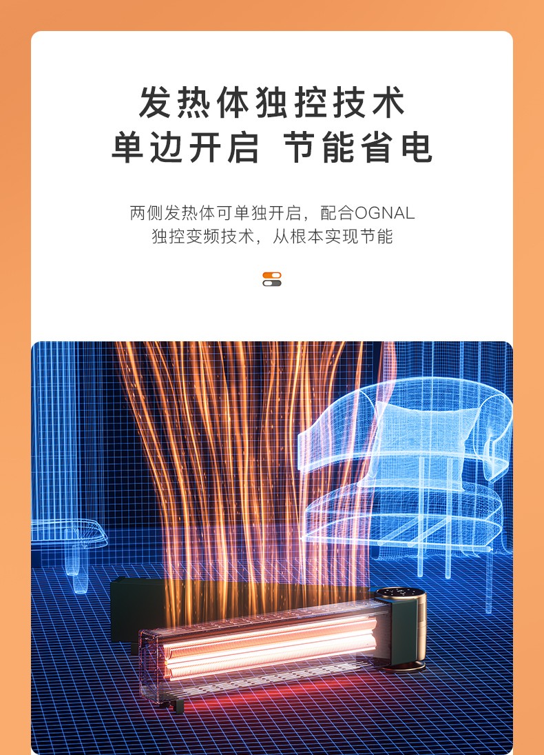 英國(guó)OGNAL石墨烯踢腳線取暖器節(jié)能家用電暖氣省電速熱折疊電暖器