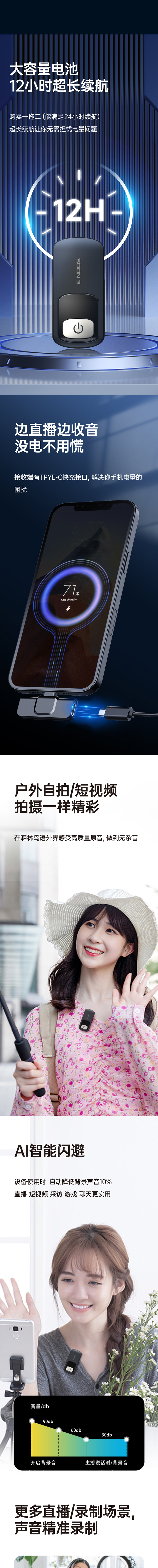 奧川SOON 3無線麥克風(fēng)領(lǐng)夾式抖音直播降噪視頻收音麥小蜜蜂一拖二