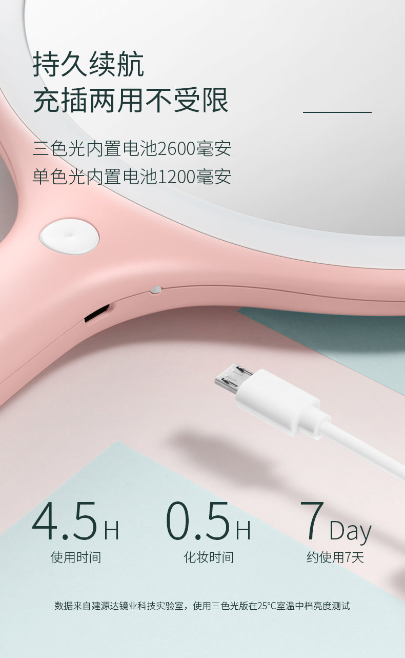 斐色耐搖搖鏡LED化妝鏡帶燈雙面鏡子便攜臺式隨身梳妝補光