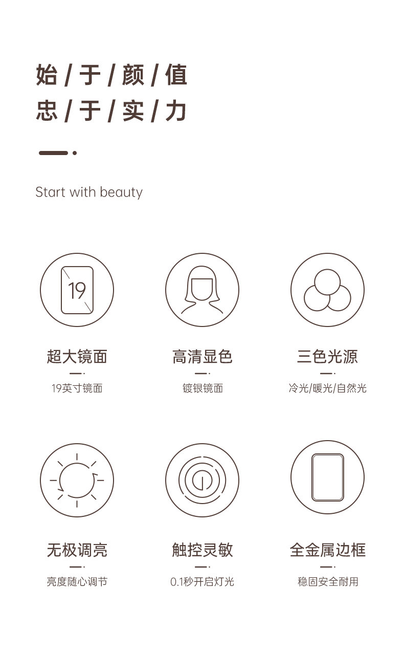 斐色耐帶燈led化妝鏡臺(tái)式桌面家用梳妝鏡 智能補(bǔ)光專業(yè)美妝大鏡子
